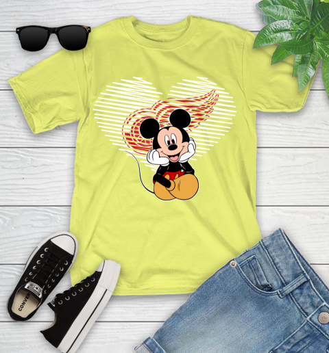 NHL Detroit Red Wings The Heart Mickey Mouse Disney Hockey Youth T-Shirt 10