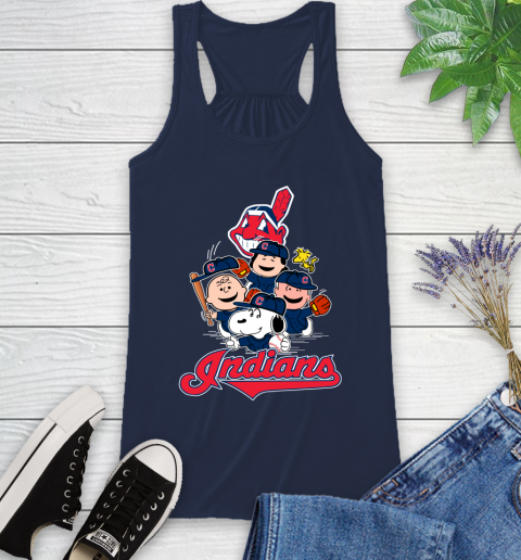 MLB Cleveland Indians Snoopy Charlie Brown Woodstock The Peanuts Movie Baseball T Shirt_000 Racerback Tank 9