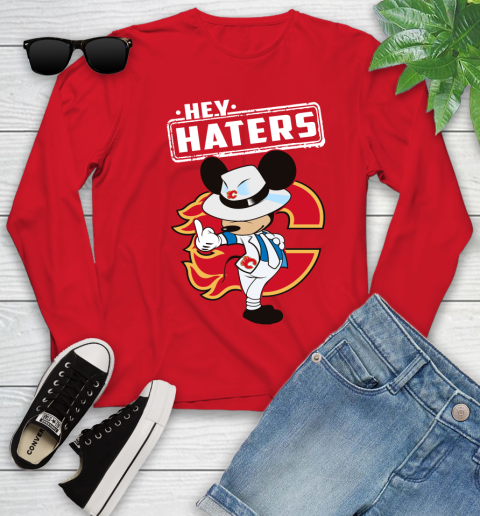 NHL Hey Haters Mickey Hockey Sports Calgary Flames Youth Long Sleeve 11