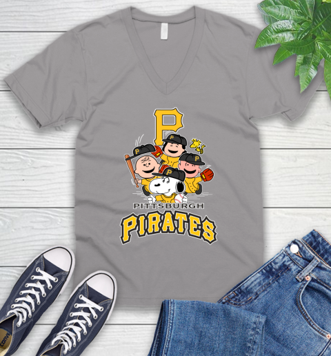 MLB Pittsburgh Pirates Snoopy Charlie Brown Woodstock The Peanuts Movie Baseball T Shirt_000 V-Neck T-Shirt 3