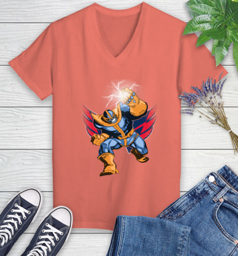 Washington Capitals NHL Hockey Thanos Avengers Infinity War Marvel Women's V-Neck T-Shirt 6