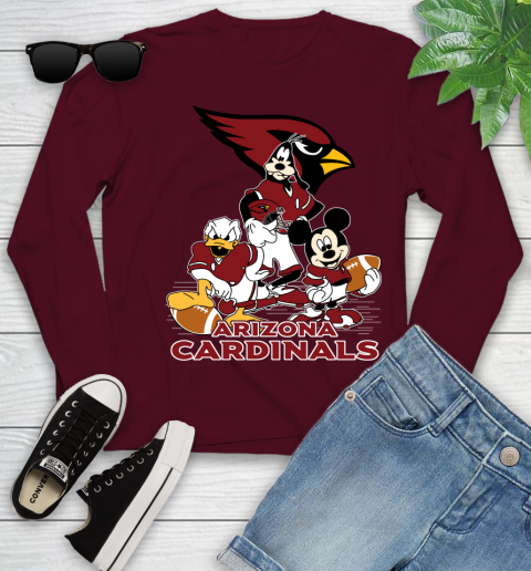 NFL Arizona Cardinals Mickey Mouse Donald Duck Goofy Football Shirt Youth Long Sleeve 6