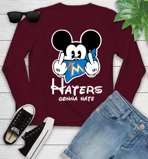 MLB Miami Marlins Haters Gonna Hate Mickey Mouse Disney Baseball T Shirt_000 Youth Long Sleeve 6