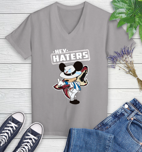 NHL Hey Haters Mickey Hockey Sports Arizona Coyotes Women's V-Neck T-Shirt 4