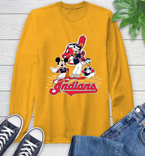 MLB Cleveland Indians Mickey Mouse Donald Duck Goofy Baseball T Shirt Long Sleeve T-Shirt 2