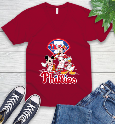 MLB Philadelphia Phillies Mickey Mouse Donald Duck Goofy Baseball T Shirt V-Neck T-Shirt 7
