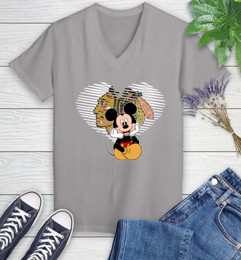 NHL Chicago Blackhawks Carolina Hurricanes The Heart Mickey Mouse Disney Hockey Women's V-Neck T-Shirt 4