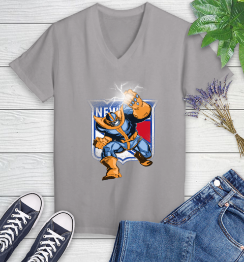 New York Rangers NHL Hockey Thanos Avengers Infinity War Marvel Women's V-Neck T-Shirt 4