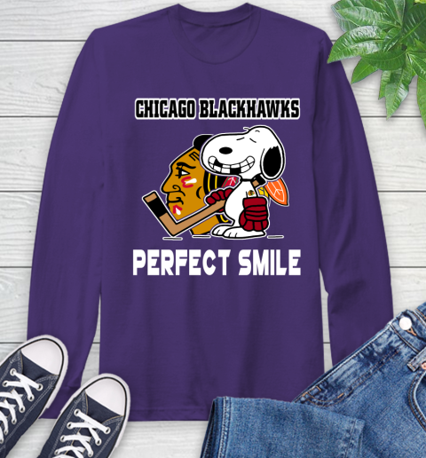NHL Chicago Blackhawks Snoopy Perfect Smile The Peanuts Movie Hockey T Shirt Long Sleeve T-Shirt 5