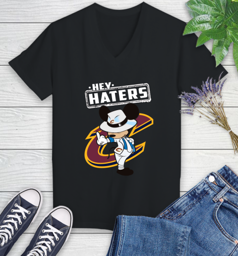 NBA Hey Haters Mickey Basketball Sports Cleveland Cavaliers Women's V-Neck T-Shirt