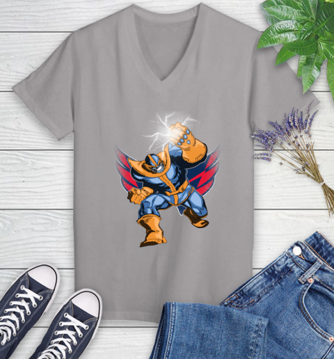 Washington Capitals NHL Hockey Thanos Avengers Infinity War Marvel Women's V-Neck T-Shirt 4