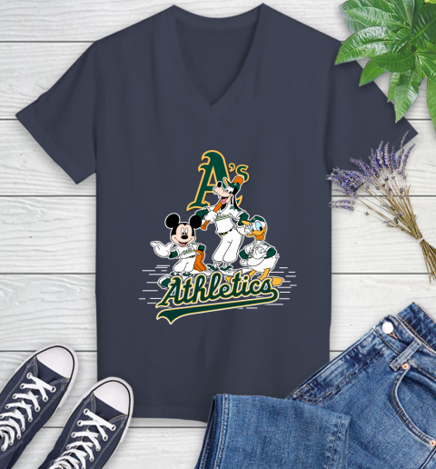 MLB Oakland Athletics Mickey Mouse Donald Duck Goofy Baseball T Shirt Women's V-Neck T-Shirt 12