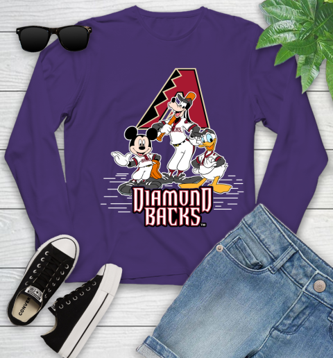 MLB Arizona Diamondbacks Mickey Mouse Donald Duck Goofy Baseball T Shirt Youth Long Sleeve 4