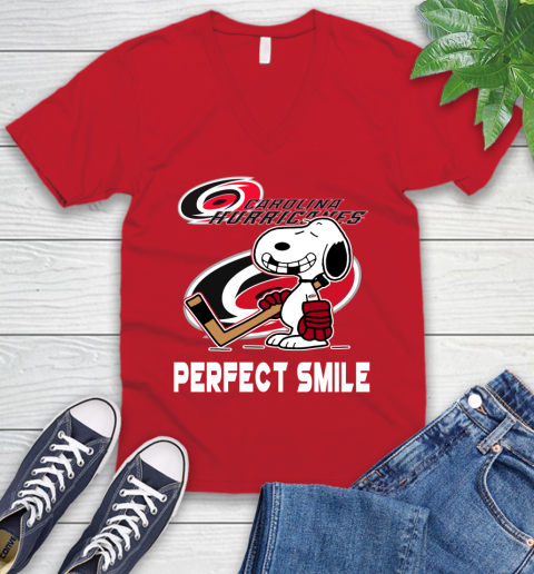 NHL Carolina Hurricanes Snoopy Perfect Smile The Peanuts Movie Hockey T Shirt V-Neck T-Shirt 6