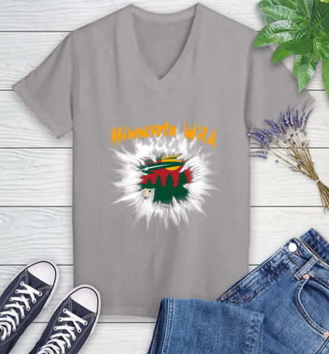 Minnesota Wild NHL Hockey Adoring Fan Rip Sports Women's V-Neck T-Shirt 4