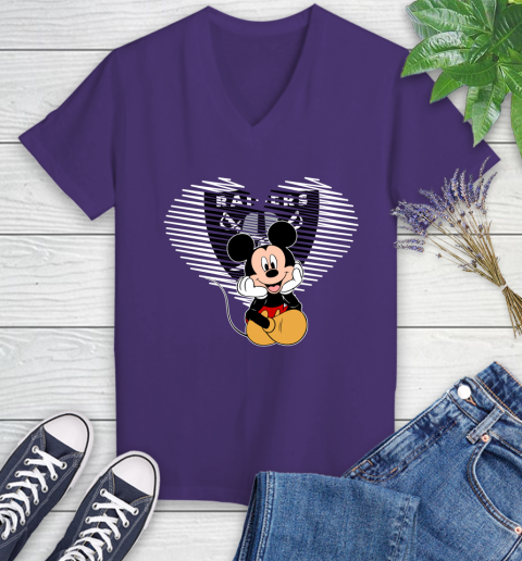 NFL Oakland Raiders The Heart Mickey Mouse Disney Football T Shirt_000 Women's V-Neck T-Shirt 3