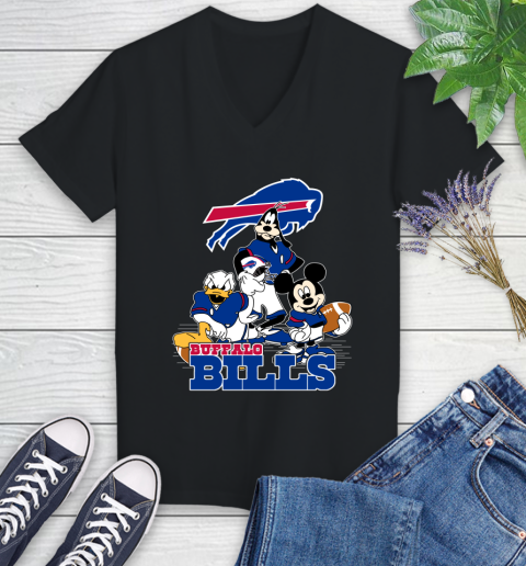 NFL Buffalo Bills Mickey Mouse Donald Duck Goofy Football Shirt Women's V-Neck T-Shirt