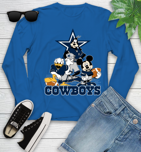 NFL Dallas Cowboys Mickey Mouse Donald Duck Goofy Football Shirt Youth Long Sleeve 10