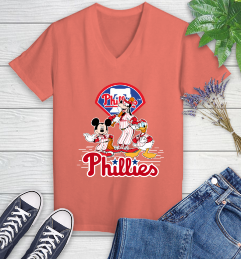 MLB Philadelphia Phillies Mickey Mouse Donald Duck Goofy Baseball T Shirt  Women's V-Neck T-Shirt