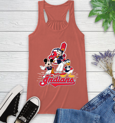 MLB Cleveland Indians Mickey Mouse Donald Duck Goofy Baseball T Shirt Racerback Tank 3