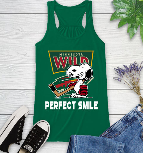 NHL Minnesota Wild Snoopy Perfect Smile The Peanuts Movie Hockey T Shirt Racerback Tank 6