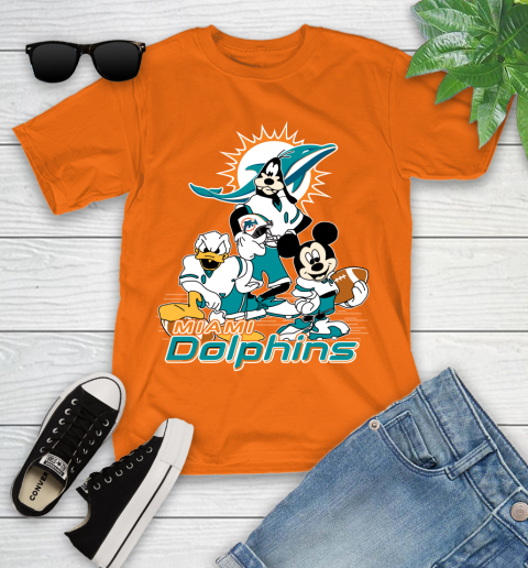 NFL Miami Dolphins Mickey Mouse Donald Duck Goofy Football Shirt Youth T-Shirt 9