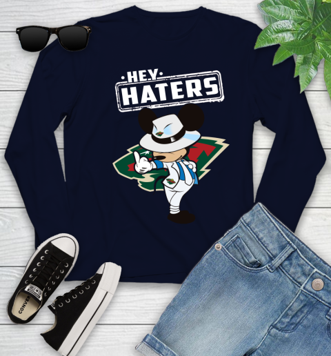 NHL Hey Haters Mickey Hockey Sports Minnesota Wild Youth Long Sleeve 2