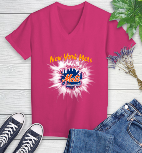 New York Mets MLB Baseball Adoring Fan Rip Sports Women's V-Neck T-Shirt 9