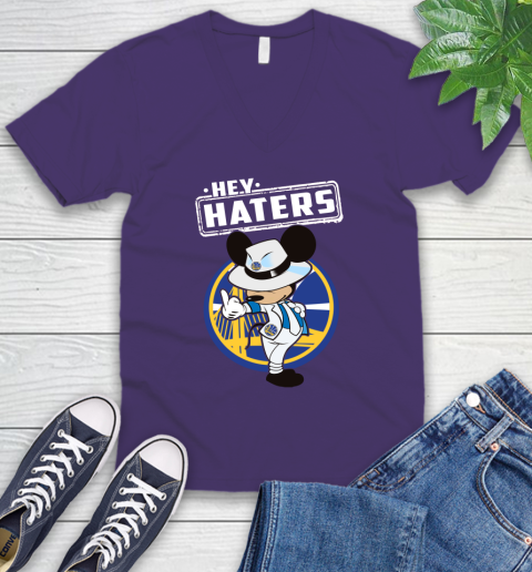 NBA Hey Haters Mickey Basketball Sports Golden State Warriors V-Neck T-Shirt 9