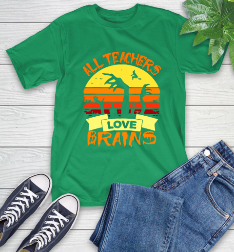 Halloween All Teachers Love Brains Sunset T-Shirt 19