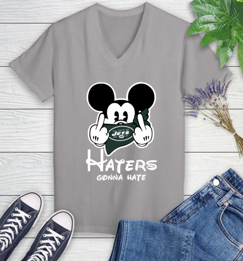 NFL New York Jets Haters Gonna Hate Mickey Mouse Disney Football T Shirt Women's V-Neck T-Shirt 4