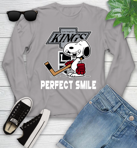 NHL Los Angeles Kings Snoopy Perfect Smile The Peanuts Movie Hockey T Shirt Youth Long Sleeve 5
