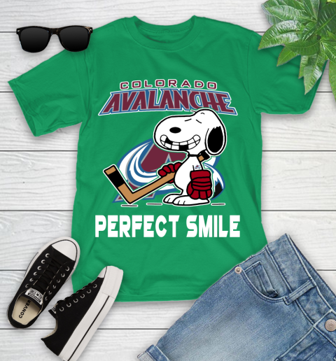 NHL Colorado Avalanche Snoopy Perfect Smile The Peanuts Movie Hockey T Shirt Youth T-Shirt 8