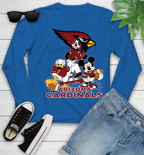 NFL Arizona Cardinals Mickey Mouse Donald Duck Goofy Football Shirt Youth Long Sleeve 10