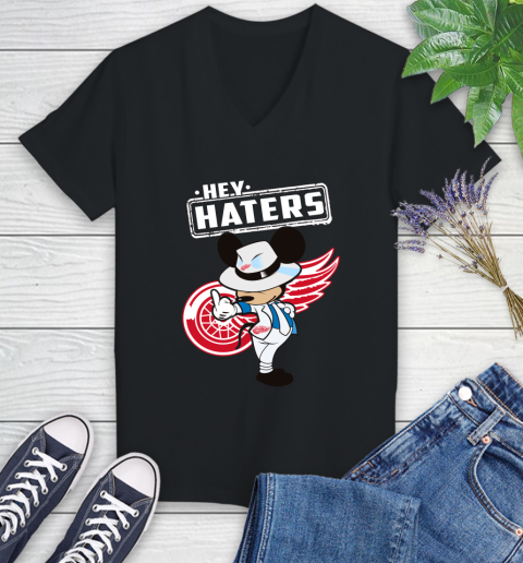 NHL Hey Haters Mickey Hockey Sports Detroit Red Wings Women's V-Neck T-Shirt