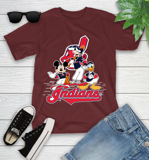 MLB Cleveland Indians Mickey Mouse Donald Duck Goofy Baseball T Shirt Youth T-Shirt 14