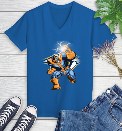 Nashville Predators NHL Hockey Thanos Avengers Infinity War Marvel Women's V-Neck T-Shirt 10