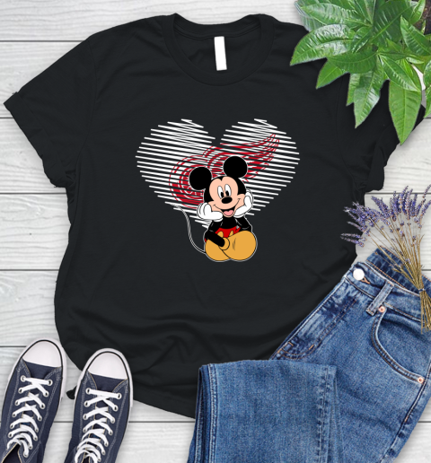 NHL Detroit Red Wings The Heart Mickey Mouse Disney Hockey Women's T-Shirt