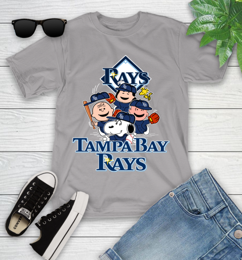 MLB Tampa Bay Rays Snoopy Charlie Brown Woodstock The Peanuts Movie Baseball T Shirt Youth T-Shirt 4