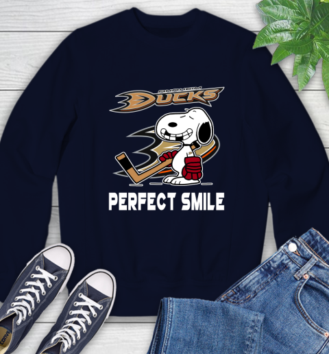 NHL Anaheim Ducks Snoopy Perfect Smile The Peanuts Movie Hockey T Shirt Sweatshirt 2