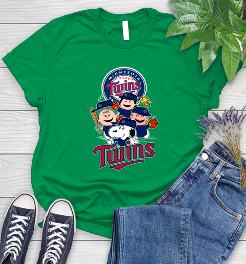 MLB Minnesota Twins Snoopy Charlie Brown Woodstock The Peanuts Movie Baseball T Shirt_000 Women's T-Shirt 9