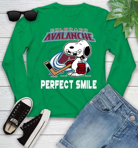 NHL Colorado Avalanche Snoopy Perfect Smile The Peanuts Movie Hockey T Shirt Youth Long Sleeve 7