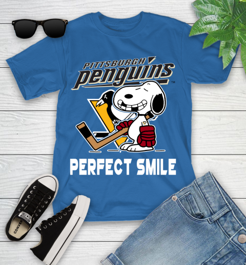 NHL Pittsburgh Penguins Snoopy Perfect Smile The Peanuts Movie Hockey T Shirt Youth T-Shirt 12