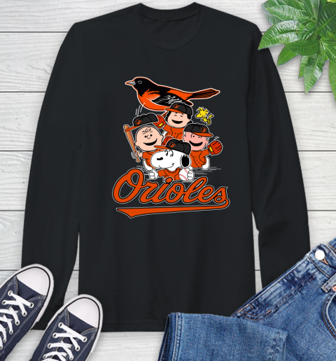 MLB Baltimore Orioles Snoopy Charlie Brown Woodstock The Peanuts Movie Baseball T Shirt_000 Long Sleeve T-Shirt
