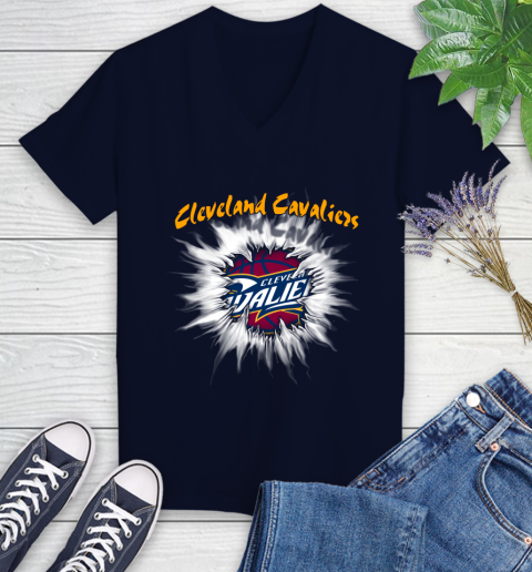 Cleveland Cavaliers NBA Basketball Rip Sports Women's V-Neck T-Shirt - Image 3