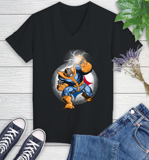 Pittsburgh Steelers NFL Football Thanos Avengers Infinity War Marvel Women's V-Neck T-Shirt