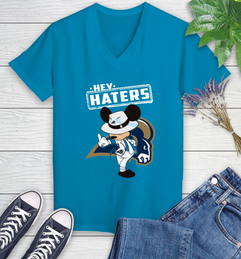 NFL Hey Haters Mickey Football Sports Los Angeles Rams Women's V-Neck T-Shirt 7