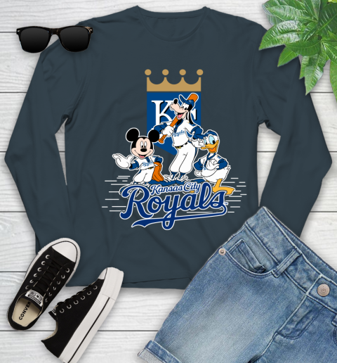 MLB Kansas City Royals Mickey Mouse Donald Duck Goofy Baseball T Shirt Youth Long Sleeve 9