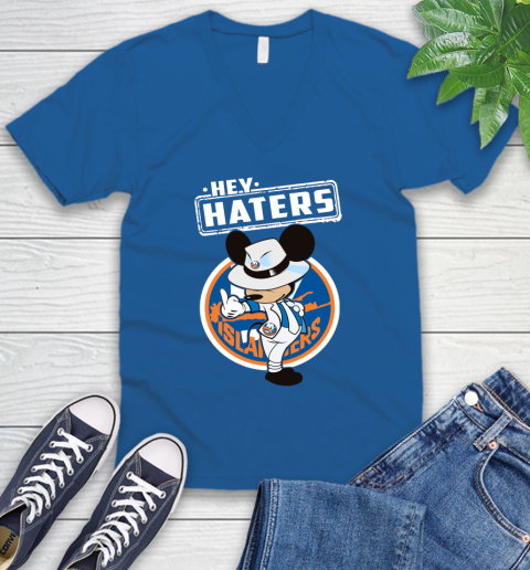 NHL Hey Haters Mickey Hockey Sports New York Islanders V-Neck T-Shirt 5