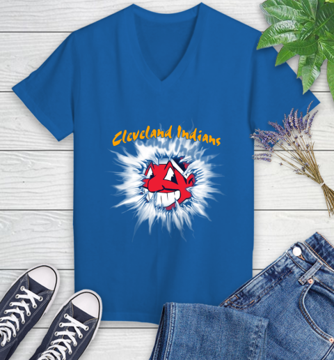 Cleveland Indians MLB Baseball Adoring Fan Rip Sports Women's V-Neck T-Shirt 10